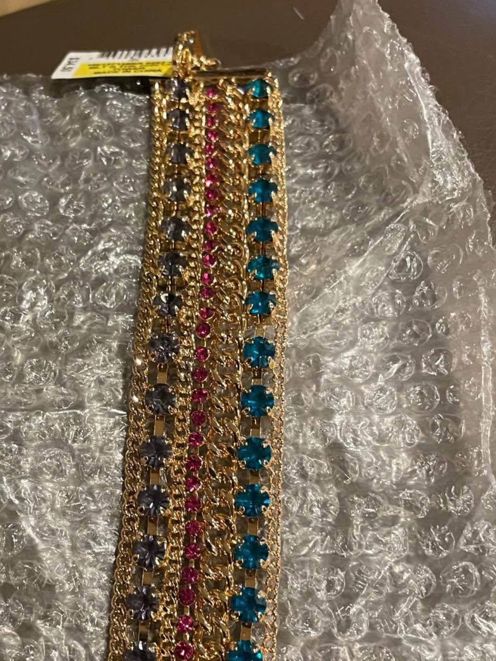 Gold-Tone Multi-Row Crystal Chain Belt - Blue, Pink, Purple